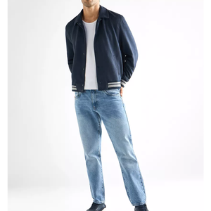 Chaqueta universitaria de lona revestida personalizada para hombre, prendas de punto de algodón y poliéster con logotipo frontal de secado rápido de manga larga para otoño - Product Image 2