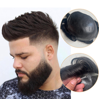 Prothèse capillaire ultra-fine en PU à boucle en V de 0,03 mm et 0,06 mm, système capillaire en cheveux indiens Remy pour hommes, unité de prothèse capillaire pour hommes chauves, en stock