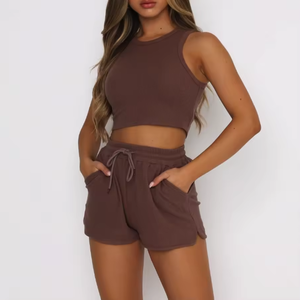Casual Sporty Femmes 2-Piece Zip Hooded Crop Tops Shorts Survêtement Graphic Streetwear Suit avec Bouton Décoration Longueur Genou - Product Image 3