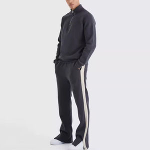 New Custom High Quality Cotton Tracksuit <b>Quarter</b> <b>Zip</b> And Flared Pants Luxury Oversized Sweatsuit For <b>Men</b> - Product Image 6