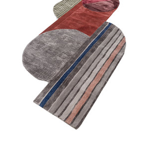 พรมขนสัตว์และวิสโคสทอมือสีเบจและสีน้ำตาล รูปทรงสี่เหลี่ยมผืนผ้า ลายแบบนามธรรม สำหรับห้องนั่งเล่นและทางเดิน รุ่น Tnq-1137 - Product Image 2