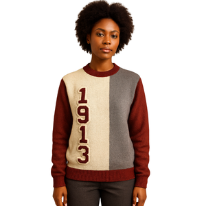 1913 Neutral 3 Tone Knit Sweater Divine Nine Greek Sorority DST Chenille Embroidery Pullover Crewneck Winter Fashion Apparel - Product Image 1