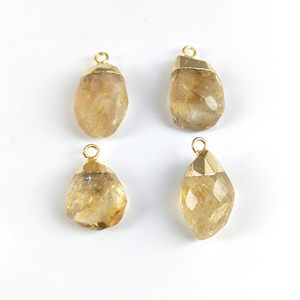 Pendentif Citrine à facettes de forme libre Composants de bijoux en pierres précieuses galvanisées en or avec breloques en citrine - Product Image 2