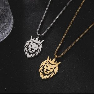 Alta calidadHip Hop Rock Animal cabeza de león oro plata cadena collares colgante para hombres joyería de moda punto a precio al por mayor - Product Image 6