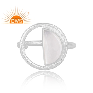 แหวนพลอยสีขาวรูปพระจันทร์ธรรมชาติทำจากเงินสเตอร์ลิงเครื่องประดับดีไซน์ตามสั่งสำหรับเป็นของขวัญสำหรับผู้หญิง - Product Image 3