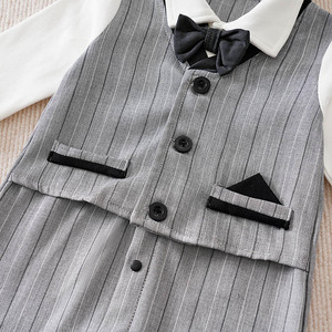 Customized Gentleman's Minimally Stylish Grey White Long Sleeve Pocket Button <strong>Vest</strong> Baby Jumpsuit <strong>for</strong> <strong>Newborns</strong> Factory - Product Image 4