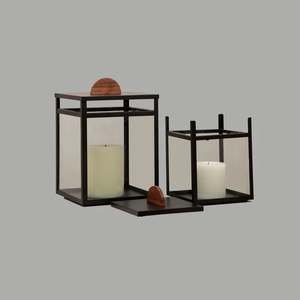 Nouveau manche en bois base noire fer sol lanterne bougeoir de noël intérieur et extérieur décoration de noël fêtes nouvel an - Product Image 2