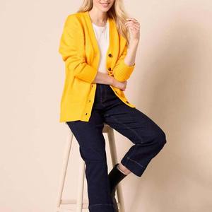 Pull en tricot pour femme, col en V, couleur jaune, bouton noir sur le devant, cardigan pour femme, automne-hiver - Product Image 4