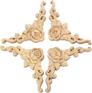 GORGECRAFT 5 pezzi 2 stili di intaglio del legno Decalcomania in legno intagliato ad angolo Onlay Applique non verniciato Ornamenti per mobili, porte