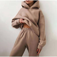 Haute qualité femmes nouveau 2 pièces ensemble solide polaire chaud sweats à capuche automne hiver mode surdimensionné survêtement