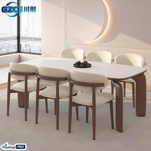 Set Tavolo da Pranzo Creativo ed Economico, Design Moderno e Semplice, Piano in Lastra di Roccia, 6 Posti, <span class=keywords><strong>Gambe</strong></span> in <span class=keywords><strong>Legno</strong></span> per Arredamento Casa e Hotel - Product Image 2