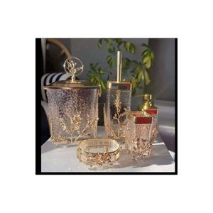 Multi-Flower Square Clear Glass Juego de baño de 5 piezas Conjuntos de accesorios de baño de latón dorado - Product Image 1