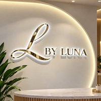 Logo de bureau d'entreprise, lettres en miroir dorées, logo d'entreprise personnalisé, enseigne LED pour entreprise, enseigne LED pour la décoration de magasin