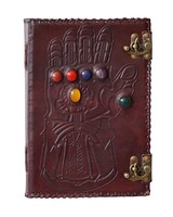 Carnet A5 en cuir gaufré élégant au design Gant de Thanos vintage, 200 feuilles, reliure spirale, piqûre à cheval, parfait