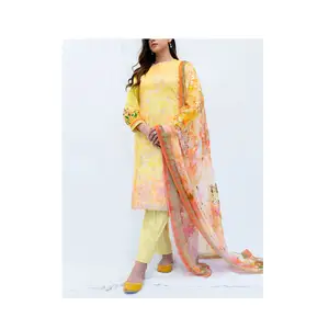 Vestido de diseñador de moda para mujer, traje de 3 piezas sin costuras, de césped, de estilo paquistaní e indio, 2023