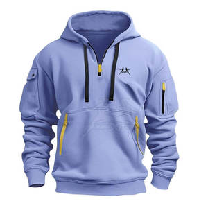 Warm Half Basics Zipper <b>Hoodie</b> With Brushed Fleece Fabric For Cool Days Urban Look Half Zipper <b>Hoodie</b> - Product Image 2