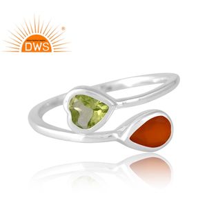 Bague en argent 925 avec pierres naturelles cornaline et péridot, bijoux personnalisés pour femme, cadeau pour elle, vente chaude - Product Image 3
