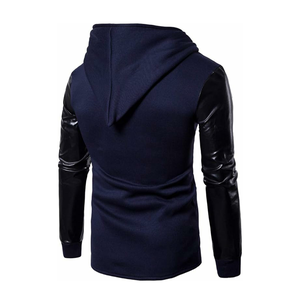 เสื้อมีฮู้ดแขนหนัง PU สำหรับผู้ชาย100% ผ้าฝ้ายลายทึบออกแบบได้ตามต้องการสำหรับฤดูหนาวสินค้าของผู้ผลิต - Product Image 3