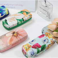 Étui à lunettes rigide personnalisé à imprimé floral bleu, en cuir PU, pour lunettes optiques