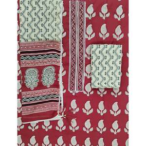 Tissu de robe en georgette non cousu imprimé au bloc, motif dessiné à la main, style Salwar Kameez Anarkali pakistanais - Product Image 1