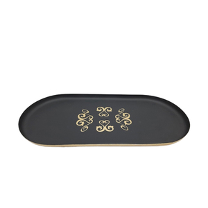 Plateau ovale de service en fer plateaux de rangement de couleur de texture jaune pour la décoration de restaurant et de table en vrac fait à la main - Product Image 5