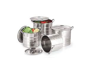 Stainless Steel Stock Pot Set with Lids & Side Handles (Multi-Size Cooking & Vegetable Storage Pots Flat Bottom Dishwasher Safe) - Product Image 1