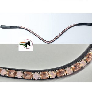 Bandeau de tête de luxe pour cheval avec cristaux ronds et rectangulaires en or rose sur cuir plat incurvé, bandeau de tête équestre, produit de sport de plein air - Product Image 5