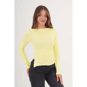 Blusa Amarilla de Manga Larga para Mujer con Abertura Lateral, Camisa Elegante a la Moda - Product Image 5