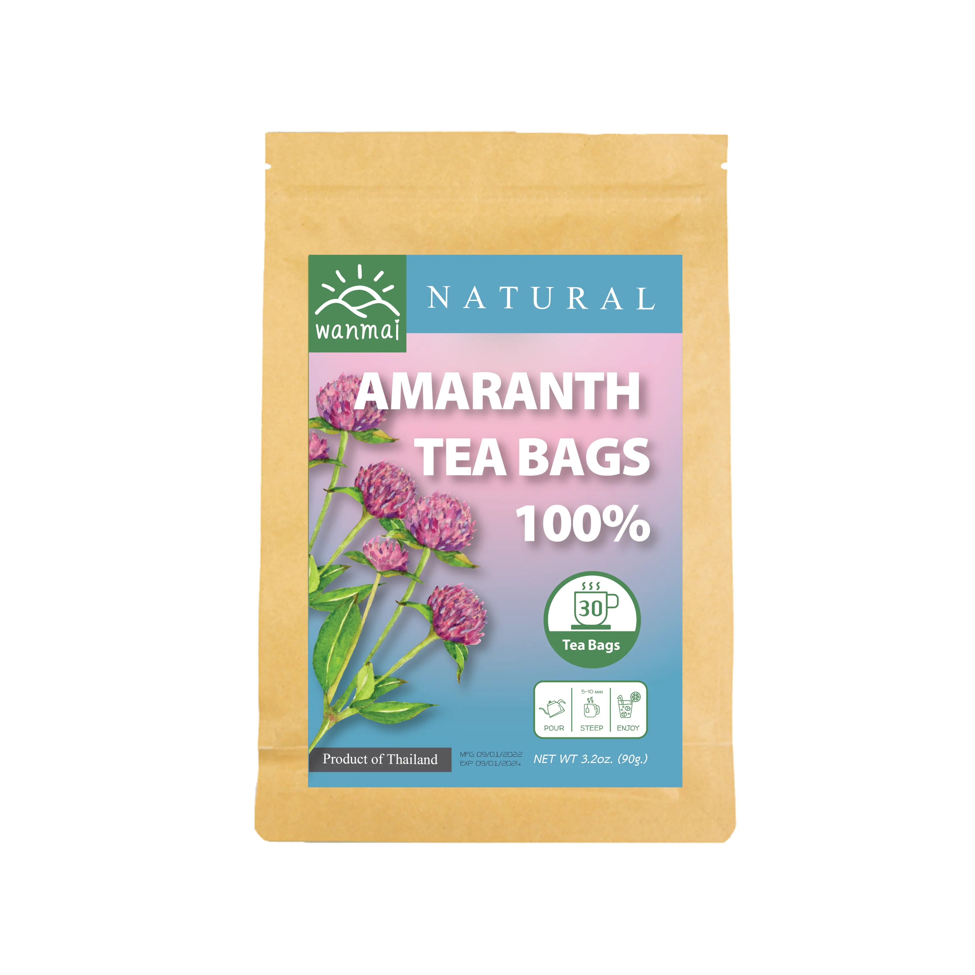 El té de amaranto WANMAI29 apoya las dietas veganas y cetogénicas 100% hierba real en bolsa de remojo Kraft
