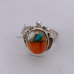 Oyster Copper <b>Turquoise</b> <b>Ring</b>, 925 Sterling Silver Handmade Oval Stone Jewelry - Product Image 3
