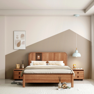 Cama de Madera Maciza de Corazón de Árbol, Hecha a Mano, Estilo Retro Vintage - Product Image 1