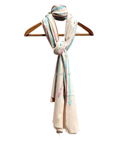 Acheter des artisans indiens à la mode décoration tissée à la main imprimé avertissement laine d'agneau crème étole pour les femmes portant - Product Image 2