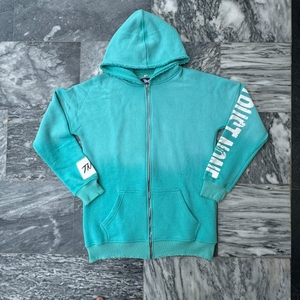 100% Cotton Acid Wash <b>Hoodie</b> with Embroidered Design <b>Zip</b>-up Sweatshirt with Distressed Hem Washed Khaki Style - Product Image 2