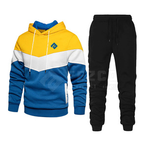 Ensemble de survêtement d'hiver pour homme grande taille, manches longues, couleur unie, 100% coton molletonné, à capuche, taille élastique, coupe décontractée, personnalisable - Product Image 1