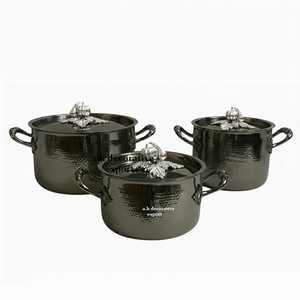 Hand-hammered metal cookware Stainless Steel Casserole Set Gunmetal Finish & Decorative Silver Pumpkin Lid Food <b>Safe</b> Serving Pot - Product Image 1