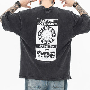 Bold Street Style algodón personalizado hombres impreso camiseta Vintage ácido lavado diseño Casual hombres impreso camiseta - Product Image 4