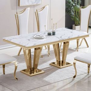 Juego de Mesa de Comedor Rectangular de Acero Inoxidable de Estilo Europeo Moderno y Lujo Ligero para Hoteles, Apartamentos y Restaurantes - Product Image 4