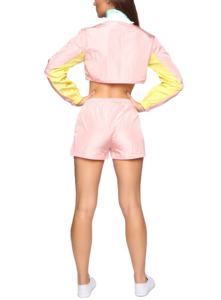 High Quality Breathable <b>Lace</b> Women's Summer Two-Piece Windbreaker Shorts Set Color Block Design <b>Elastic</b> Waist - Product Image 4