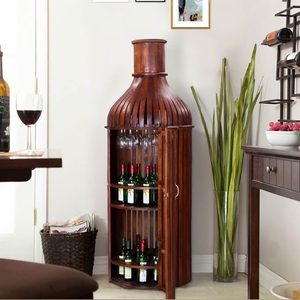 Mueble de Bar único con forma de botella de vino, diseño rústico de madera con estante para botellas y vidrio, decoración peculiar para el Hogar disponible al por mayor - Product Image 1