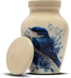 Hummingbird Mini Keepsake Cremation Urn 3 Inch with Velvet <b>Gift</b> <b>Box</b> & Bag, <b>Small</b> Aluminum Urn with Secure Threaded Lid - Product Image 3