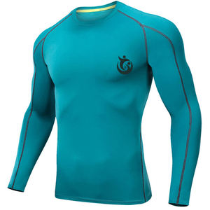 Rashguard à manches longues de compression UPF 50 + pour hommes, haut de gymnastique imprimé avec logo personnalisé pour MMA et sports de surf, chemise de surf unie - Product Image 1