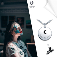 En stock Collier moderne pour couple en argent S925, motif lune brillante, bijoux occidentaux pour femme