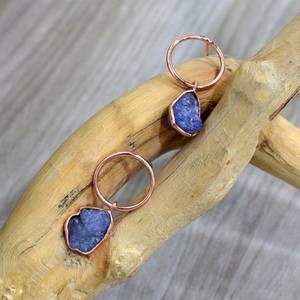 Pendientes de Tanzanita en Bruto con Baño de Oro, Estilo Bohemio, con Piedras Preciosas, Hechos a Mano, Joyería de Piedra Natalicia de Diciembre para Mujer, Regalo para Fiesta - Product Image 4