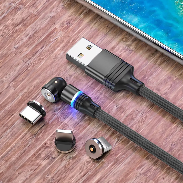 2025 1M Magnetic USB Type C Charger Cable for Phone 540 Degree Rotate 5A Fast Charging Magnetic Phone 3 in 1 Charging Cable