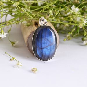 Colgante de Plata de Ley 925 con gema de labradorita ovalada, joyería fina, labradorita Natural - Product Image 3