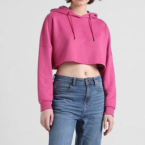 Wholesale High Quality Custom Printed Logo Autumn Knitted Breathable Oversized Crop <b>Top</b> Pullover Hoodie Women 100% Cotton - Product Image 2