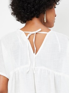 Blusa de Gasa de Algodón Blanca Bordada Vintage Resistente a las Arrugas para Primavera/Invierno, Blusa con Peplum, Cuello en V y Lazada en la Espalda para Mujer - Product Image 6