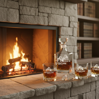 Decantador de Whisky de Vidrio Transparente Cuadrado con Logotipo Personalizado, Juego de Decantador de Licor con 2 Vasos de Whisky para Bodas, Precio al por Mayor