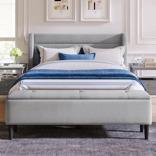 Cadre de lit à plateforme rembourrée design moderne lit pouf cadre de lit queen avec rangement