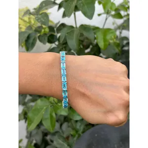สร้อยข้อมือเทนนิสเงินแท้ 925 ประดับบลูโทแพซ เครื่องประดับแฟชั่น - Product Image 2